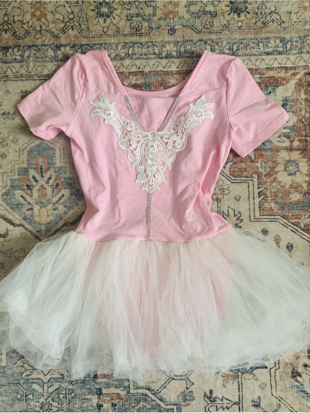Kids Pink Ballet Tutu Dress with Lace Applique